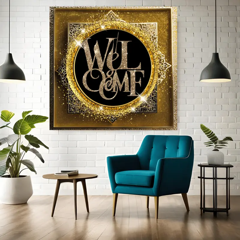 gold glitter "welcome"